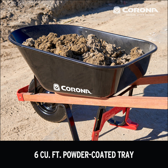 6 Cu. Ft. Professional Steel Wheelbarrow, Wood Handles, Pneumatic Tire