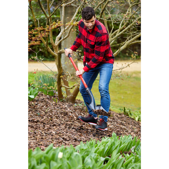 Square Point Shovel, 15-Gauge, 12. in Head, 48 in. Fiberglass Handle