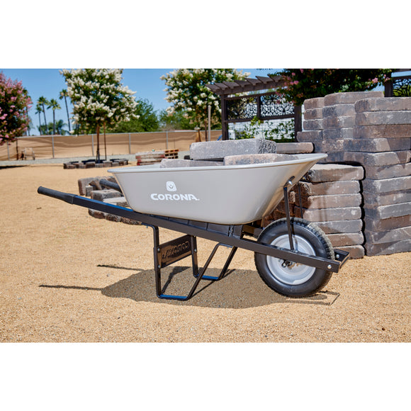 6 Cu. Ft. Steel Wheelbarrow, Steel Handles, Flat Free Tire