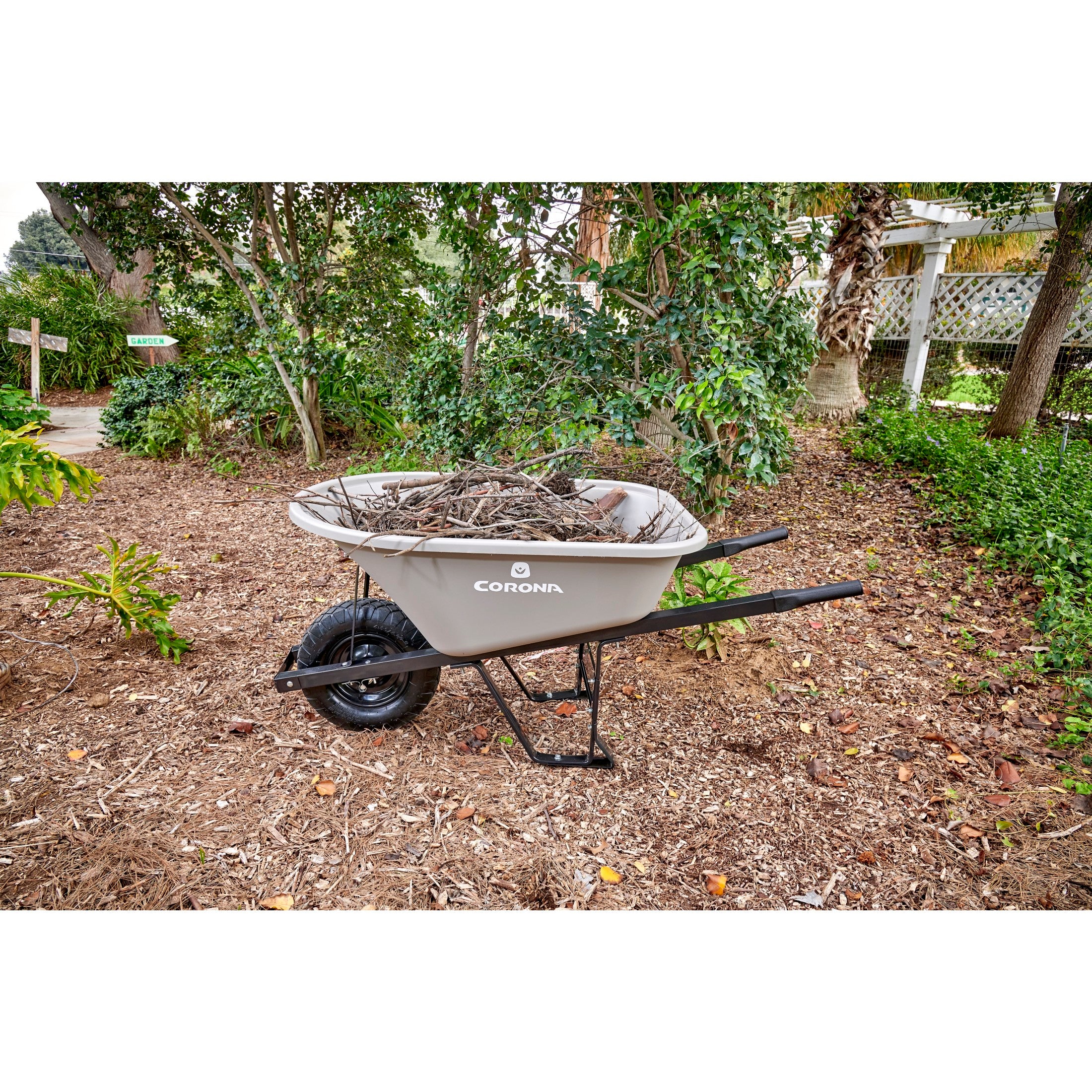 6 Cu. Ft. Poly Wheelbarrow, Steel Handles, Pneumatic Tire