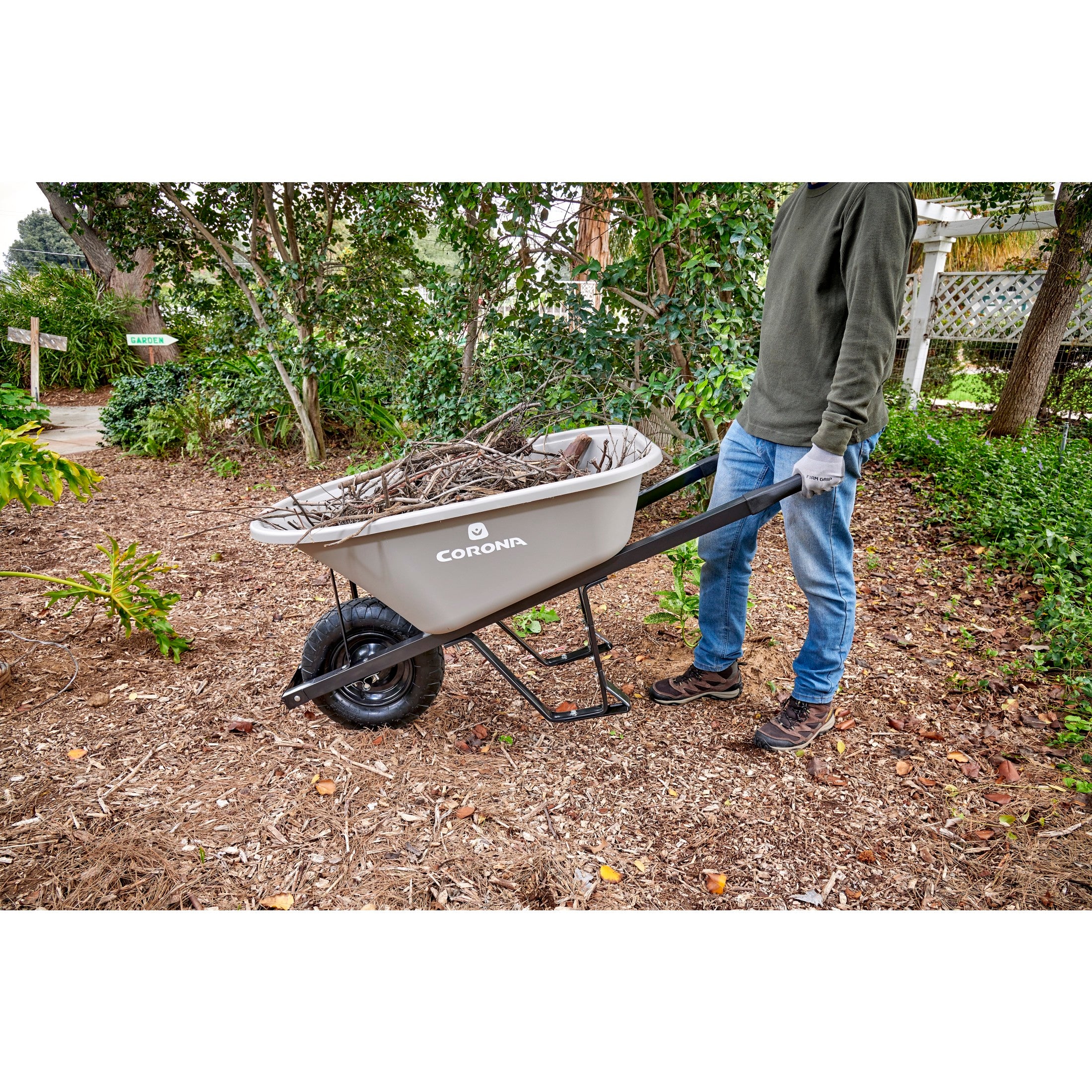 6 Cu. Ft. Poly Wheelbarrow, Steel Handles, Pneumatic Tire