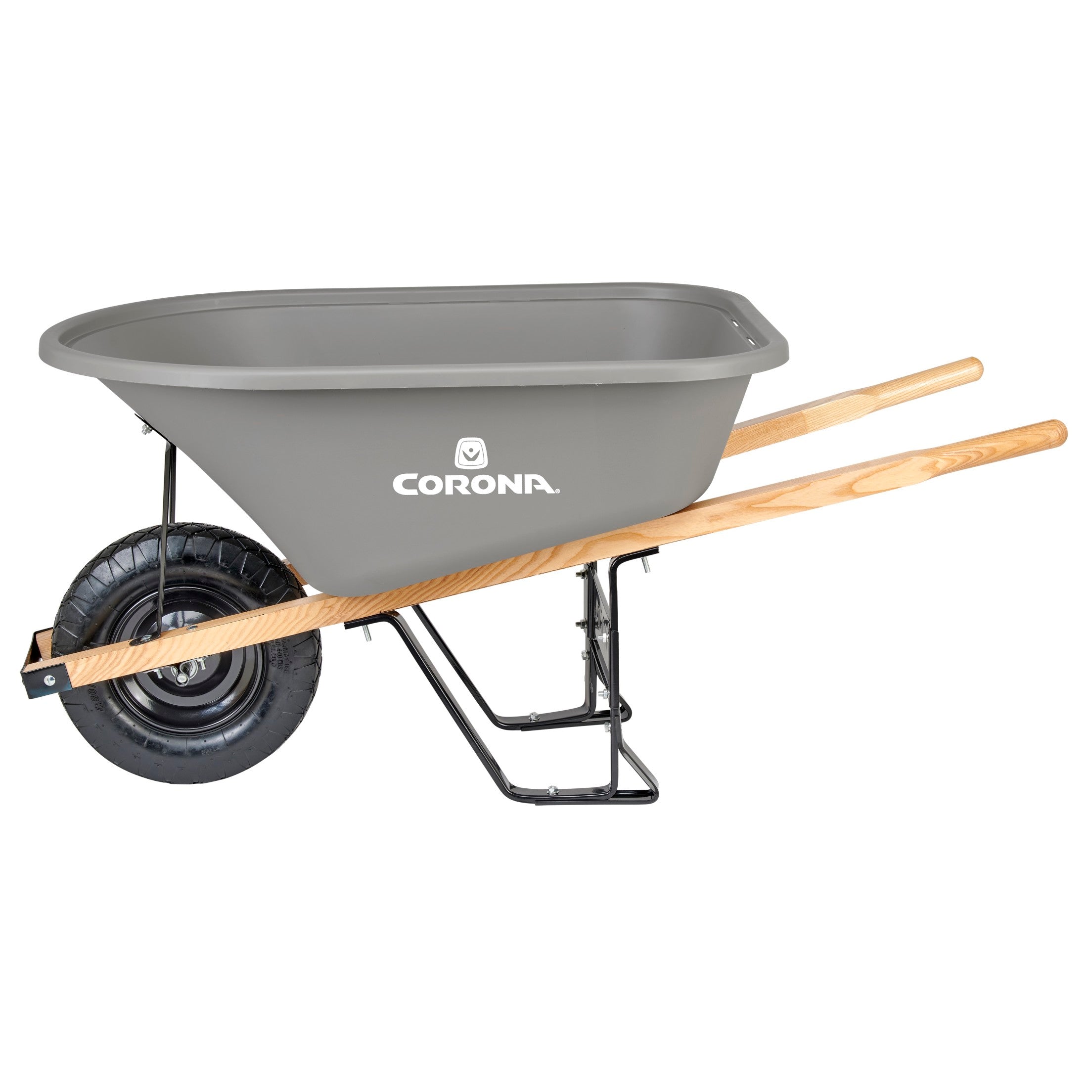 6 Cu. Ft. Poly Wheelbarrow, Wood Handles, Pneumatic Tire