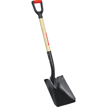 Square Point Shovel, 15-Gauge, 12. in Head, 30 in. Wood Handle, Plastic D-Grip